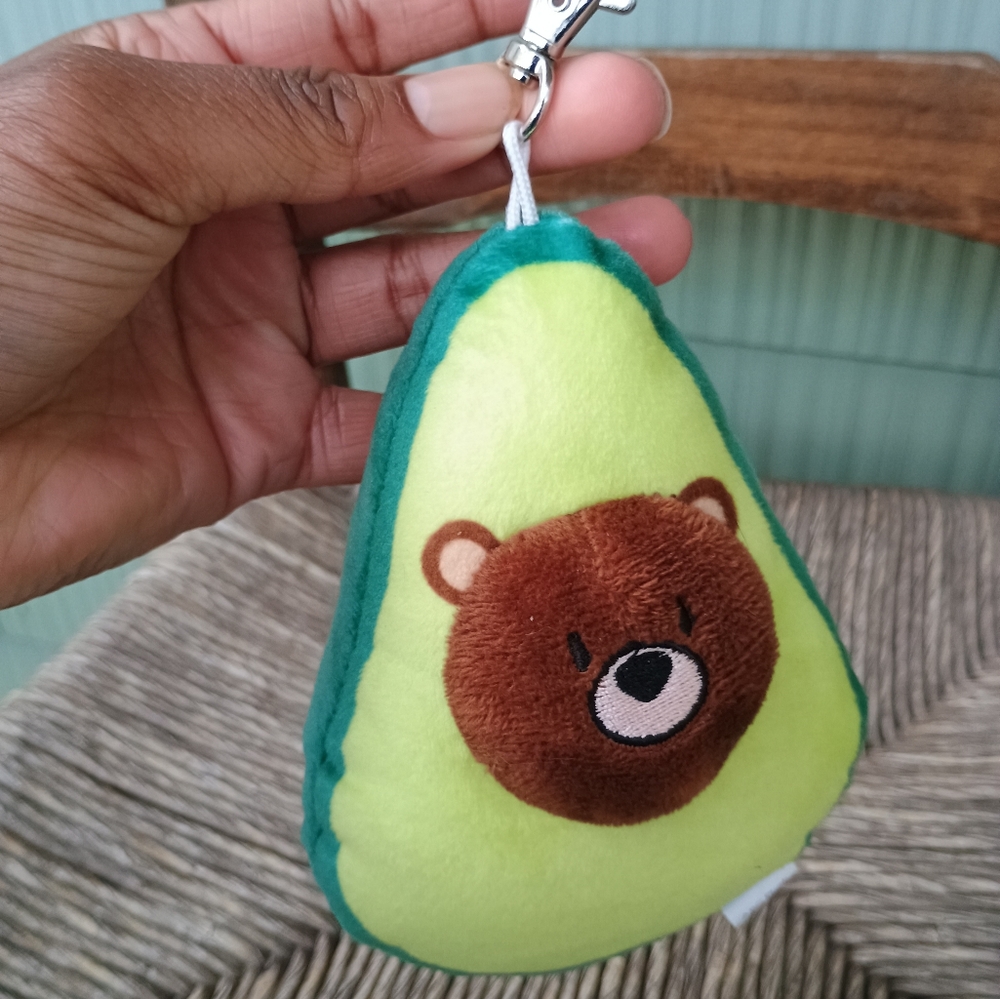 ABC Plush Avocado Keychain with Bear Design Backpack Accessory Stuffed Animal 5" - Picture 2 of 10